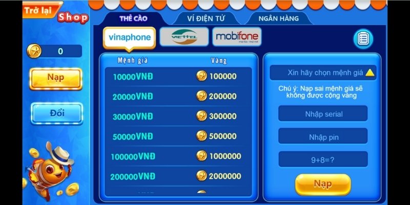 Nạp/rút dễ dàng trong game bắn cá H5 đang hot