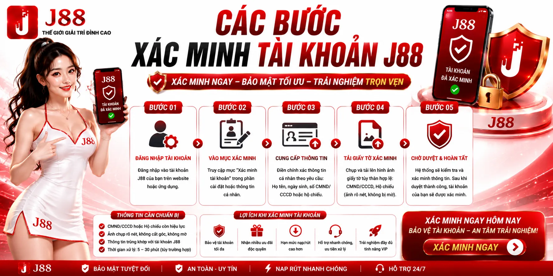 Các bước xác minh tài khoản J88