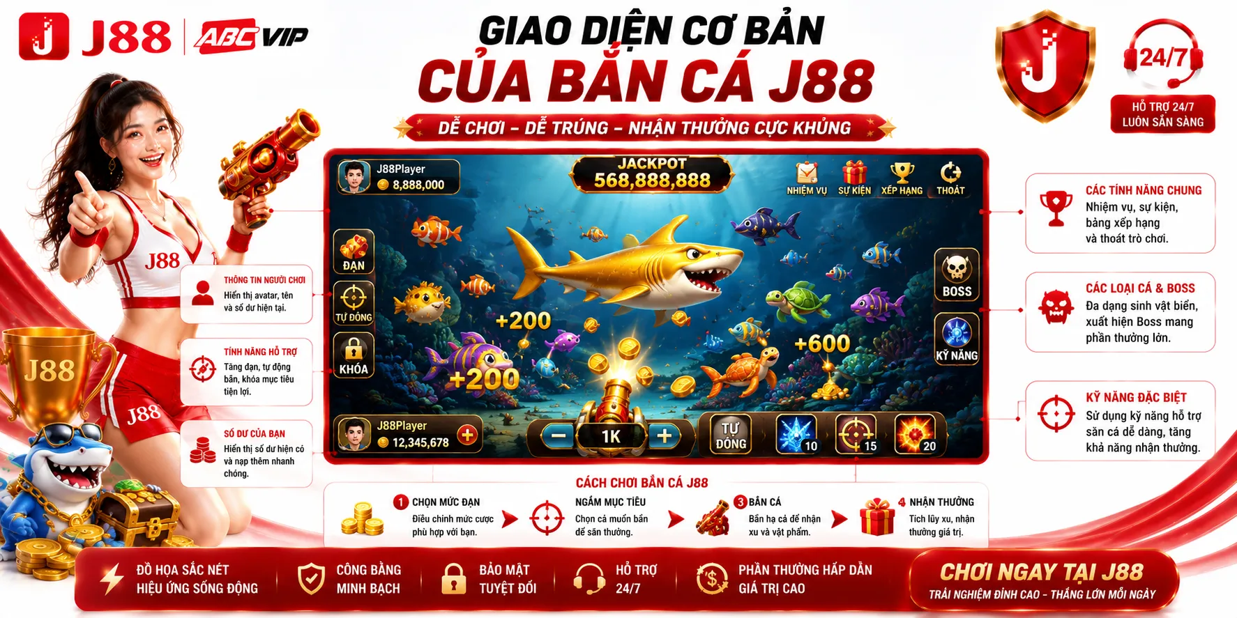 Giao diện cơ bản của bắn cá J88